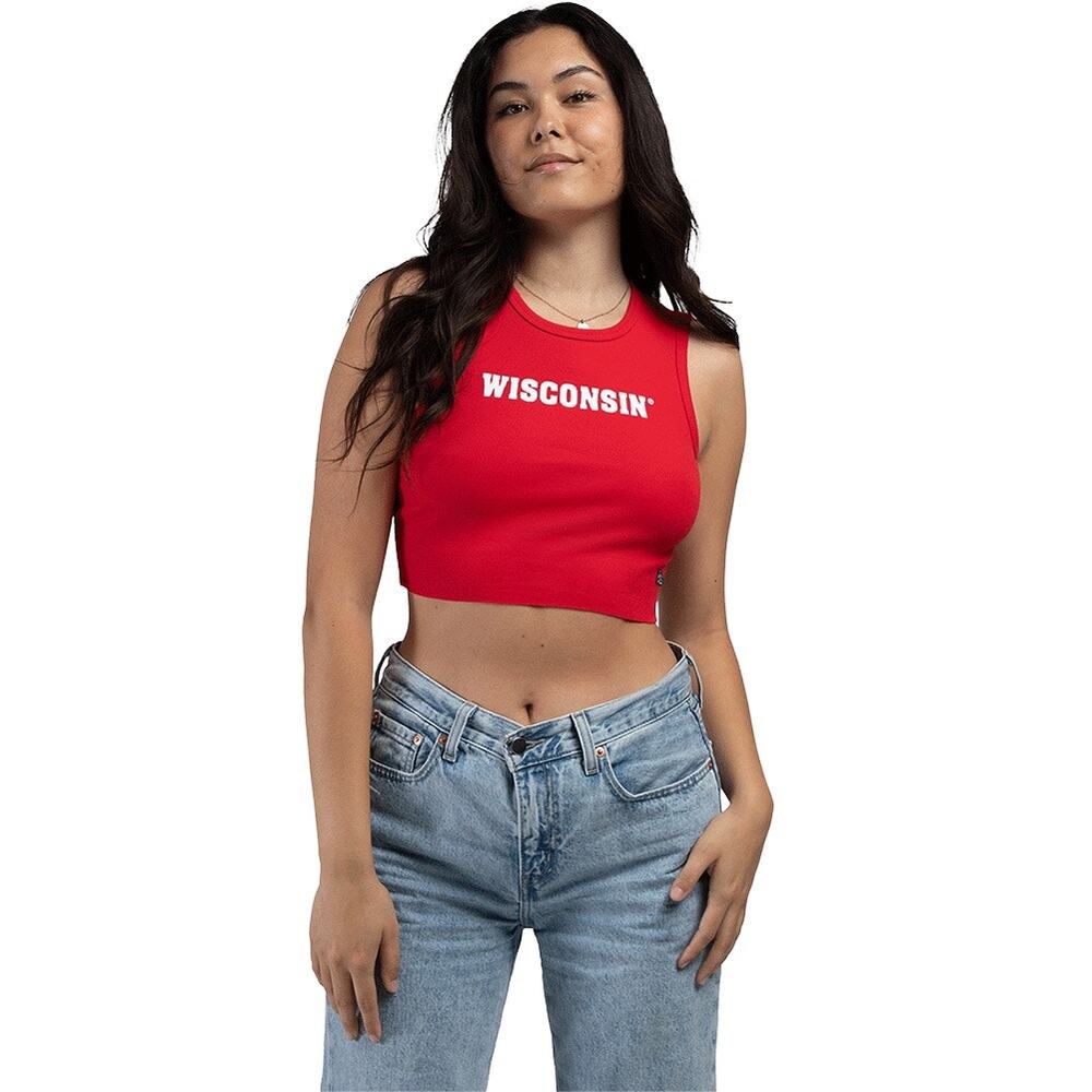 Hype and Vice Wisconsin Red Crop Top Tank Ribbed Shirt Women's Size Large
